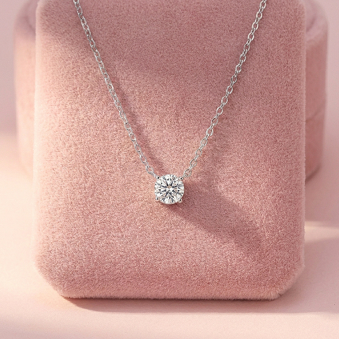 Round Solitaire Diamond Simulant Pendant Necklace | Silver | Luxe4484 - Luxe Necklace | Singapore Jewellery, Wedding Rings & Gifts | Same Day Delivery | Tiara.com.sg