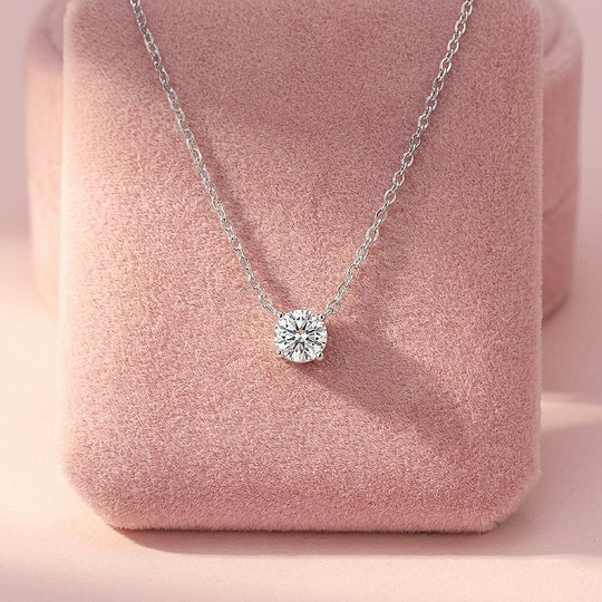 Round Solitaire Diamond Simulant Pendant Necklace | Silver | Luxe4484 - Luxe Necklace | Singapore Jewellery, Wedding Rings &amp; Gifts | Same Day Delivery | Tiara.com.sg