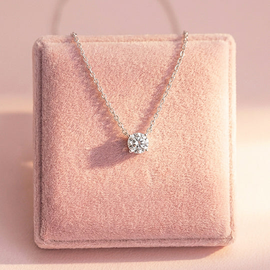 Round Solitaire Diamond Simulant Pendant Necklace | Silver | Luxe4484 - Luxe Necklace | Singapore Jewellery, Wedding Rings &amp; Gifts | Same Day Delivery | Tiara.com.sg