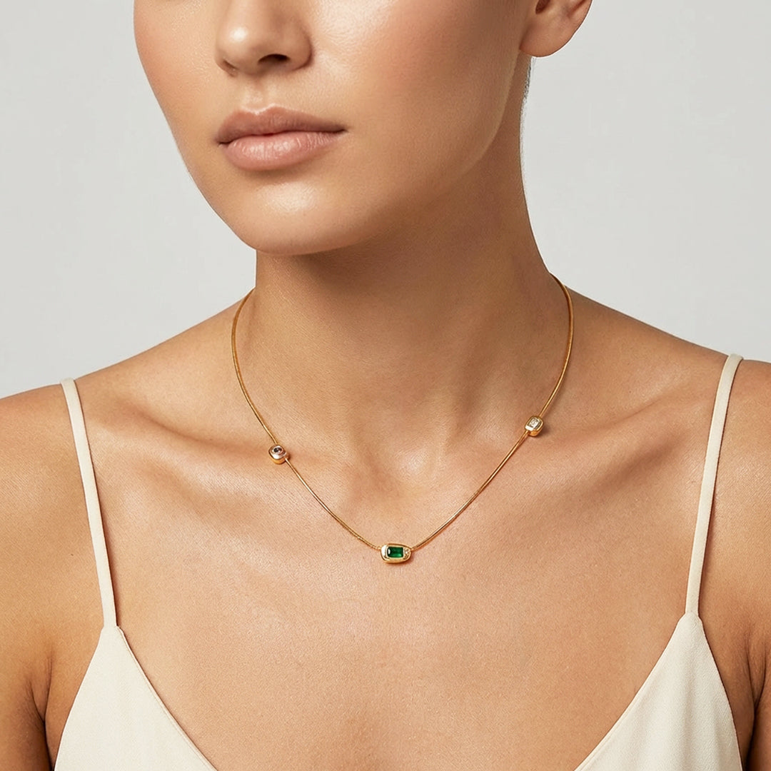 Triple Mixed-Cut Station Necklace | Gold | Luxe4485 - Luxe Necklace | Singapore Jewellery, Wedding Rings &amp; Gifts | Same Day Delivery | Tiara.com.sg