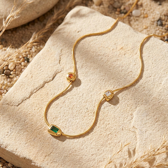 Triple Mixed-Cut Station Necklace | Gold | Luxe4485 - Luxe Necklace | Singapore Jewellery, Wedding Rings &amp; Gifts | Same Day Delivery | Tiara.com.sg
