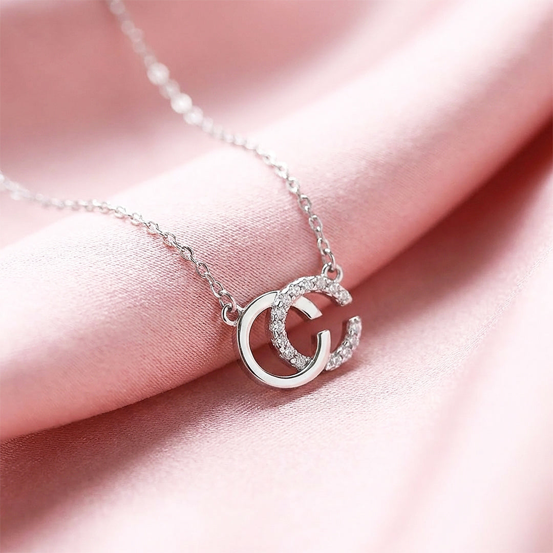 Interlocking Double Circle Pendant Necklace | Silver | Luxe4487