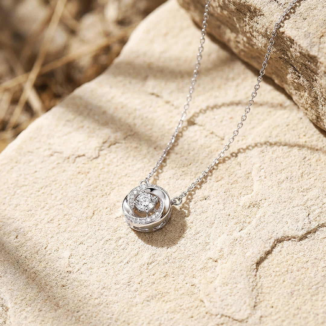 Round Halo Pendant Necklace with Chain Accents | Silver | Luxe4490 - Luxe Necklace | Singapore Jewellery, Wedding Rings &amp; Gifts | Same Day Delivery | Tiara.com.sg