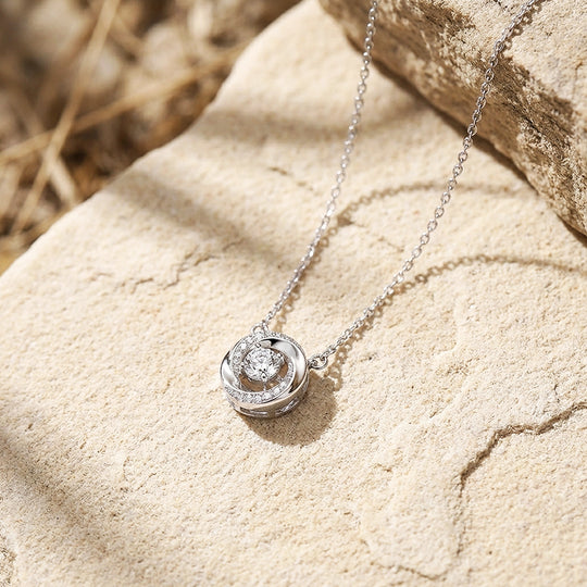 Round Halo Pendant Necklace with Chain Accents | Silver | Luxe4490 - Luxe Necklace | Singapore Jewellery, Wedding Rings &amp; Gifts | Same Day Delivery | Tiara.com.sg