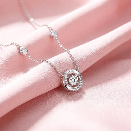 Round Halo Pendant Necklace with Chain Accents | Silver | Luxe4490 - Luxe Necklace | Singapore Jewellery, Wedding Rings &amp; Gifts | Same Day Delivery | Tiara.com.sg