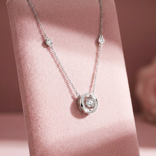 Round Halo Pendant Necklace with Chain Accents | Silver | Luxe4490 - Luxe Necklace | Singapore Jewellery, Wedding Rings &amp; Gifts | Same Day Delivery | Tiara.com.sg