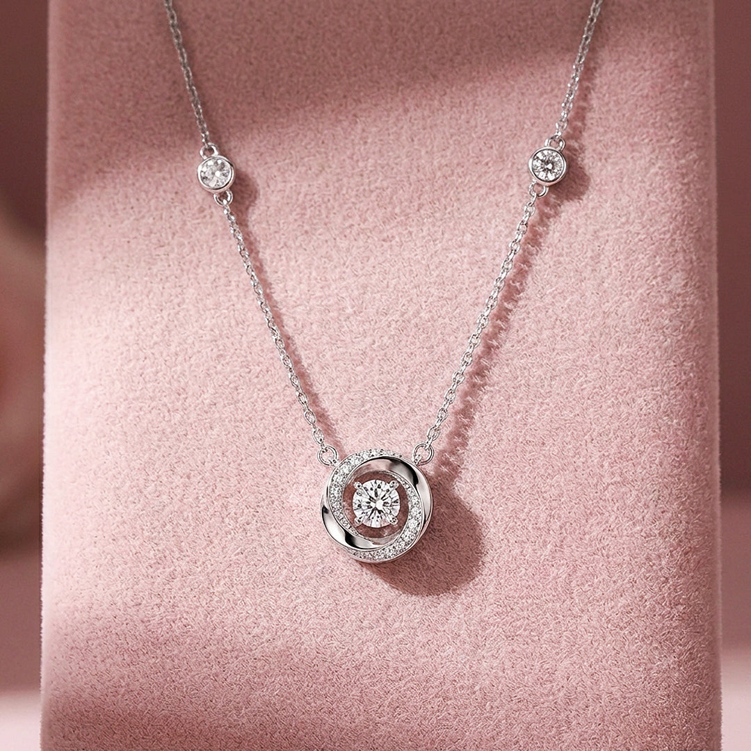 Round Halo Pendant Necklace with Chain Accents | Silver | Luxe4490 - Luxe Necklace | Singapore Jewellery, Wedding Rings &amp; Gifts | Same Day Delivery | Tiara.com.sg