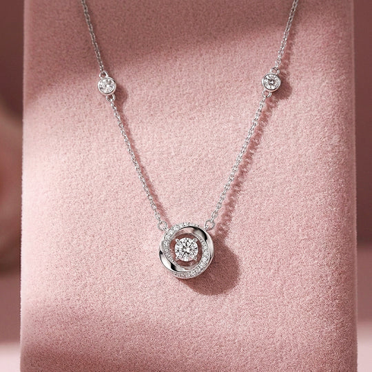 Round Halo Pendant Necklace with Chain Accents | Silver | Luxe4490 - Luxe Necklace | Singapore Jewellery, Wedding Rings &amp; Gifts | Same Day Delivery | Tiara.com.sg