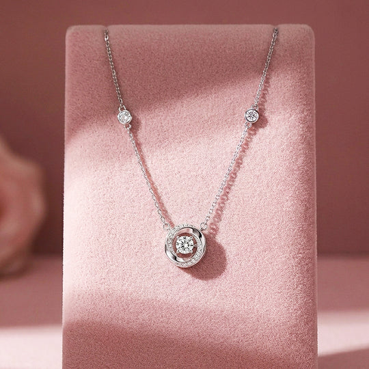 Round Halo Pendant Necklace with Chain Accents | Silver | Luxe4490 - Luxe Necklace | Singapore Jewellery, Wedding Rings &amp; Gifts | Same Day Delivery | Tiara.com.sg