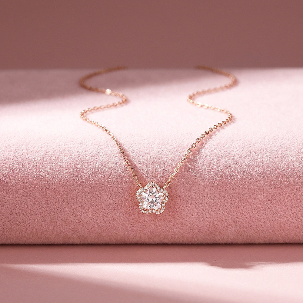 Sakura Flower Diamond Simulant Pendant Necklace | Rose Gold | Luxe4493 - Luxe Necklace | Singapore Jewellery, Wedding Rings & Gifts | Same Day Delivery | Tiara.com.sg