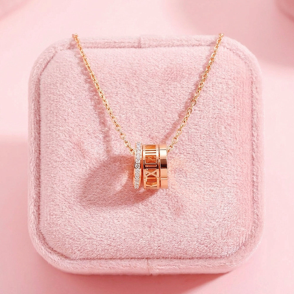 Roman Numeral Cylinder Ring Pendant Necklace | Rose Gold | Luxe4494 - Luxe Necklace | Singapore Jewellery, Wedding Rings & Gifts | Same Day Delivery | Tiara.com.sg