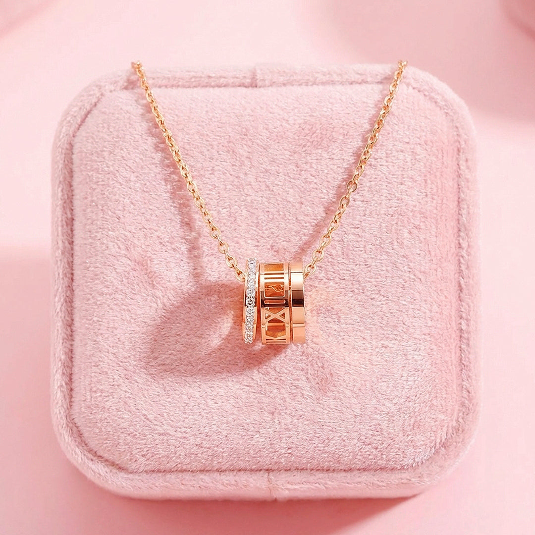 Roman Numeral Cylinder Ring Pendant Necklace | Rose Gold | Luxe4494 - Luxe Necklace | Singapore Jewellery, Wedding Rings &amp; Gifts | Same Day Delivery | Tiara.com.sg