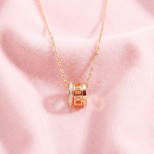 Roman Numeral Cylinder Ring Pendant Necklace | Rose Gold | Luxe4494 - Luxe Necklace | Singapore Jewellery, Wedding Rings &amp; Gifts | Same Day Delivery | Tiara.com.sg