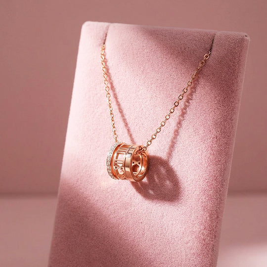 Roman Numeral Cylinder Ring Pendant Necklace | Rose Gold | Luxe4494 - Luxe Necklace | Singapore Jewellery, Wedding Rings &amp; Gifts | Same Day Delivery | Tiara.com.sg