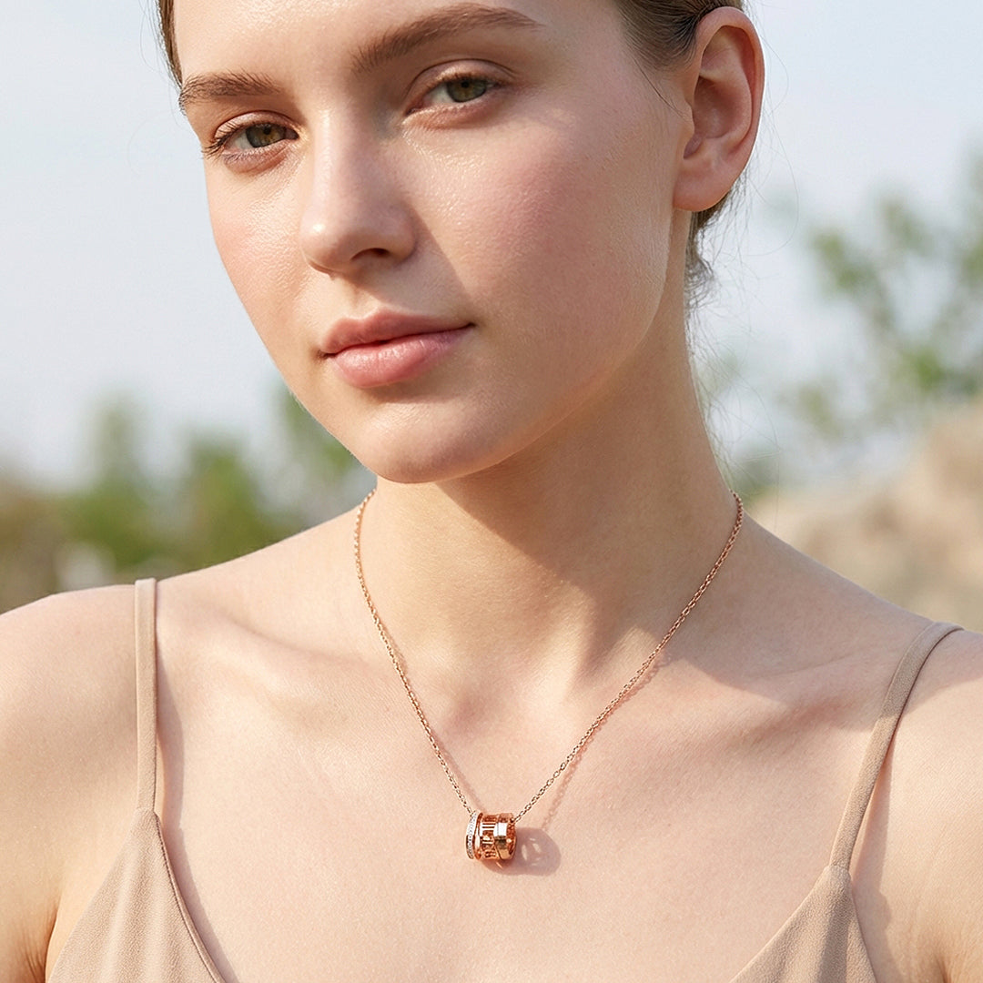 Roman Numeral Cylinder Ring Pendant Necklace | Rose Gold | Luxe4494 - Luxe Necklace | Singapore Jewellery, Wedding Rings & Gifts | Same Day Delivery | Tiara.com.sg