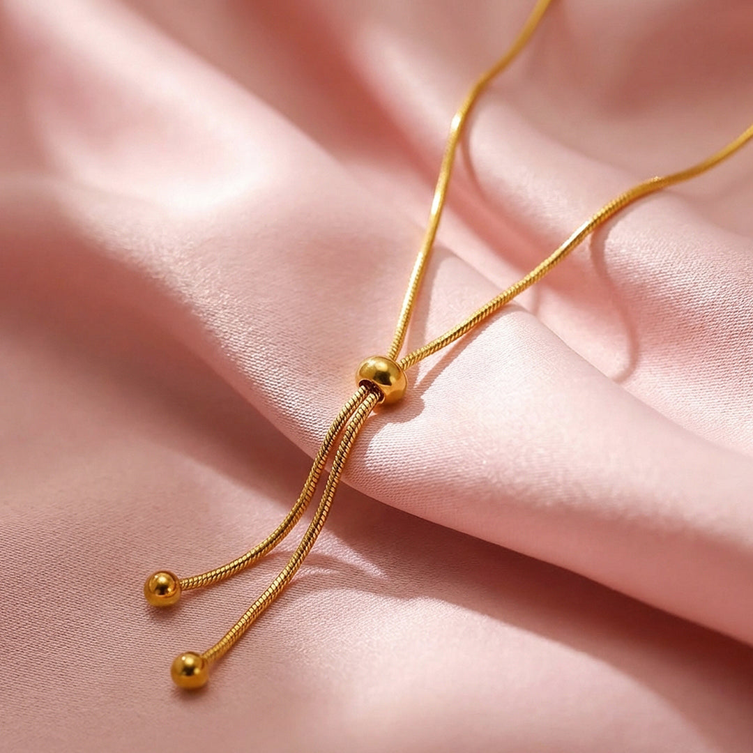 Snake Chain Slider Drop Pendant Necklace | Gold | Luxe4497 - Luxe Necklace | Singapore Jewellery, Wedding Rings &amp; Gifts | Same Day Delivery | Tiara.com.sg