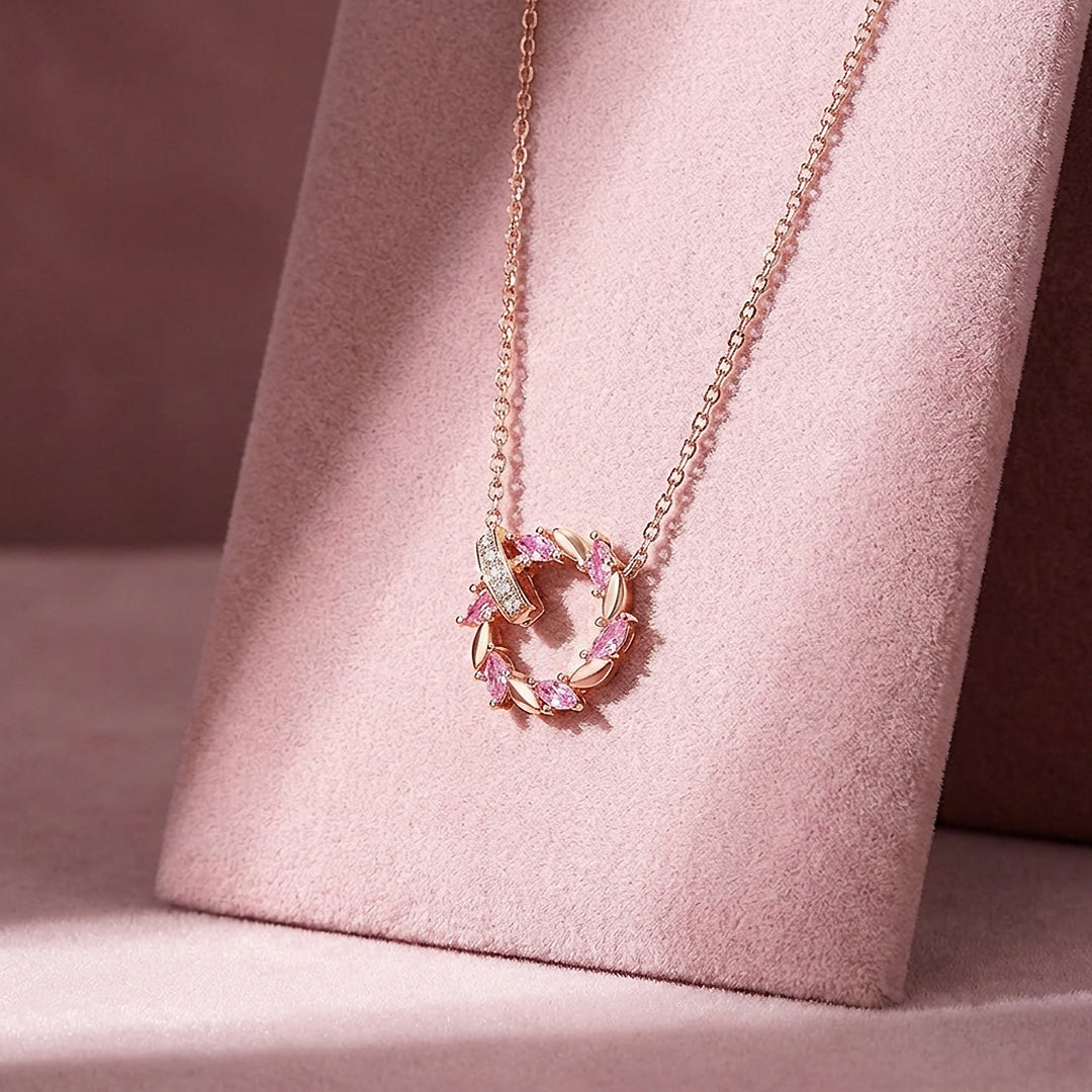 Marquise Petal Halo Pendant Necklace | Rose Gold | Luxe4499 - Luxe Necklace | Singapore Jewellery, Wedding Rings &amp; Gifts | Same Day Delivery | Tiara.com.sg
