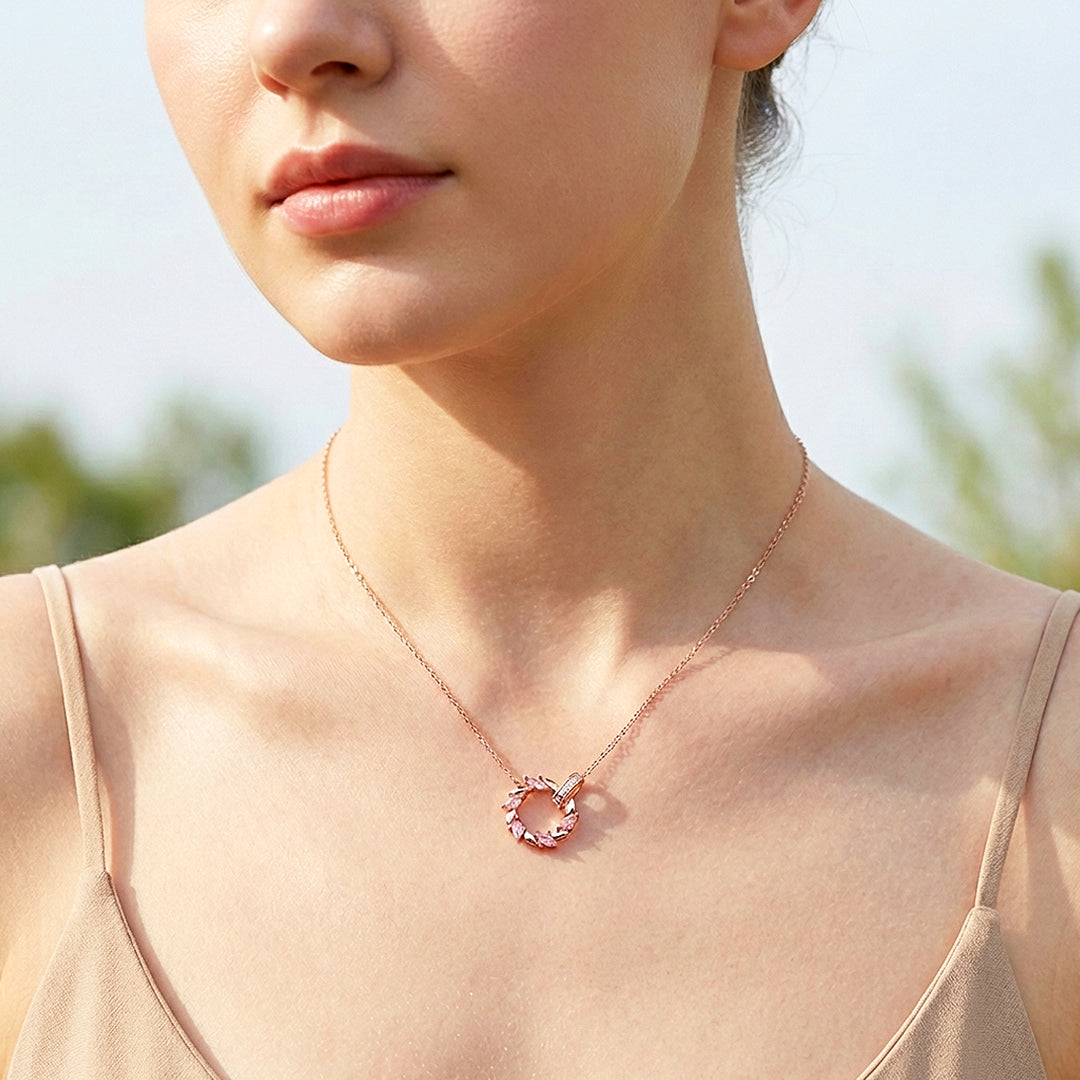 Marquise Petal Halo Pendant Necklace | Rose Gold | Luxe4499 - Luxe Necklace | Singapore Jewellery, Wedding Rings & Gifts | Same Day Delivery | Tiara.com.sg