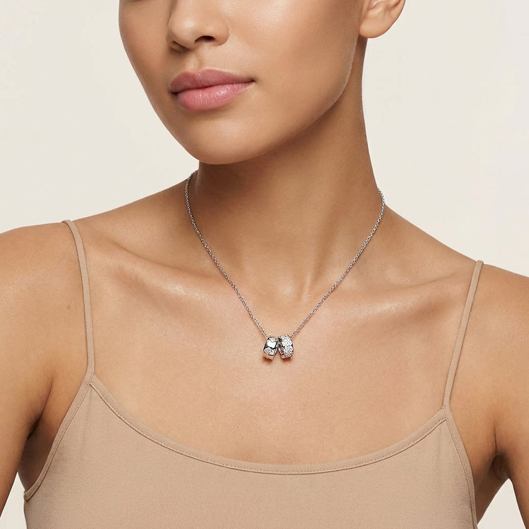 Dual Ring Pendant Necklace | Silver & Gold | Luxe4500 - Luxe Necklace | Singapore Jewellery, Wedding Rings & Gifts | Same Day Delivery | Tiara.com.sg