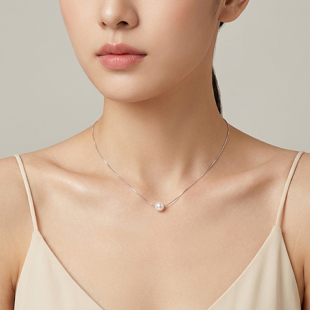 Floating Pearl Pendant Necklace | Silver | Luxe4502 - Luxe Necklace | Singapore Jewellery, Wedding Rings & Gifts | Same Day Delivery | Tiara.com.sg