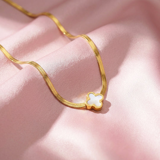 Quatrefoil Herringbone Chain Pendant Necklace | Rose Gold &amp; Gold | Luxe4505 - Luxe Necklace | Singapore Jewellery, Wedding Rings &amp; Gifts | Same Day Delivery | Tiara.com.sg