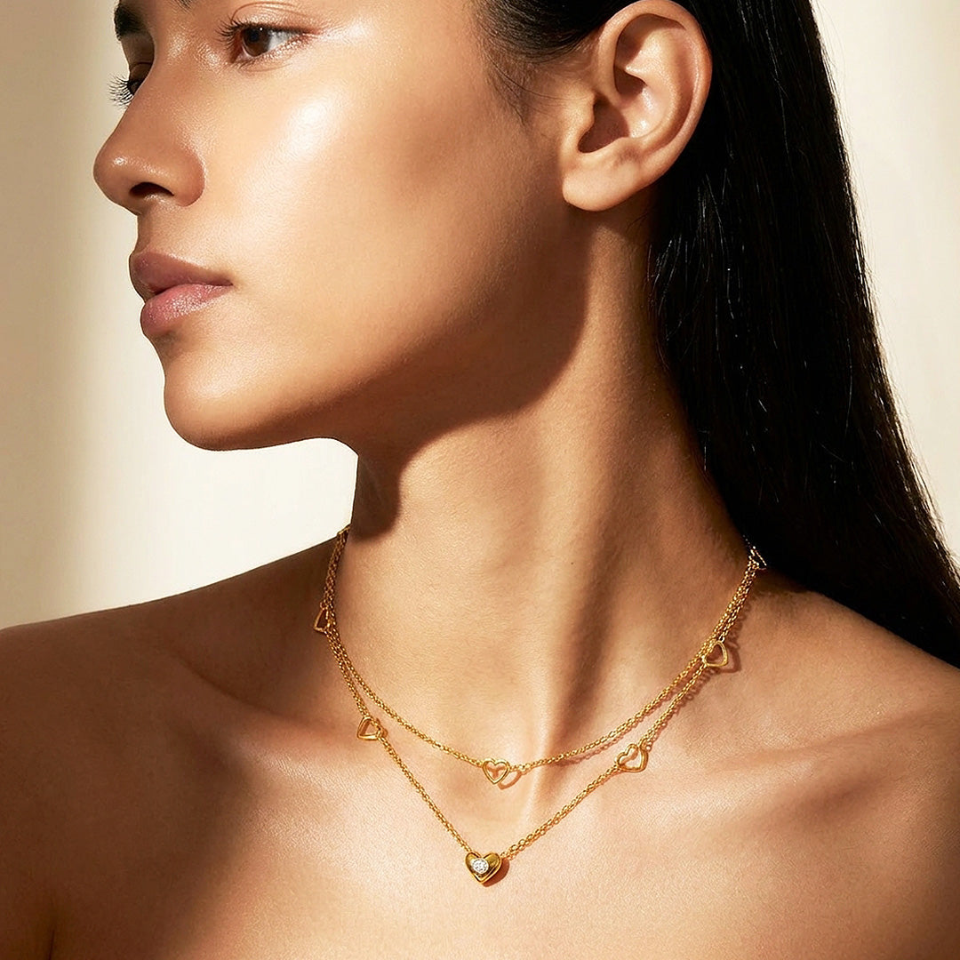 Layered Heart Charm Necklace | Luxe4506