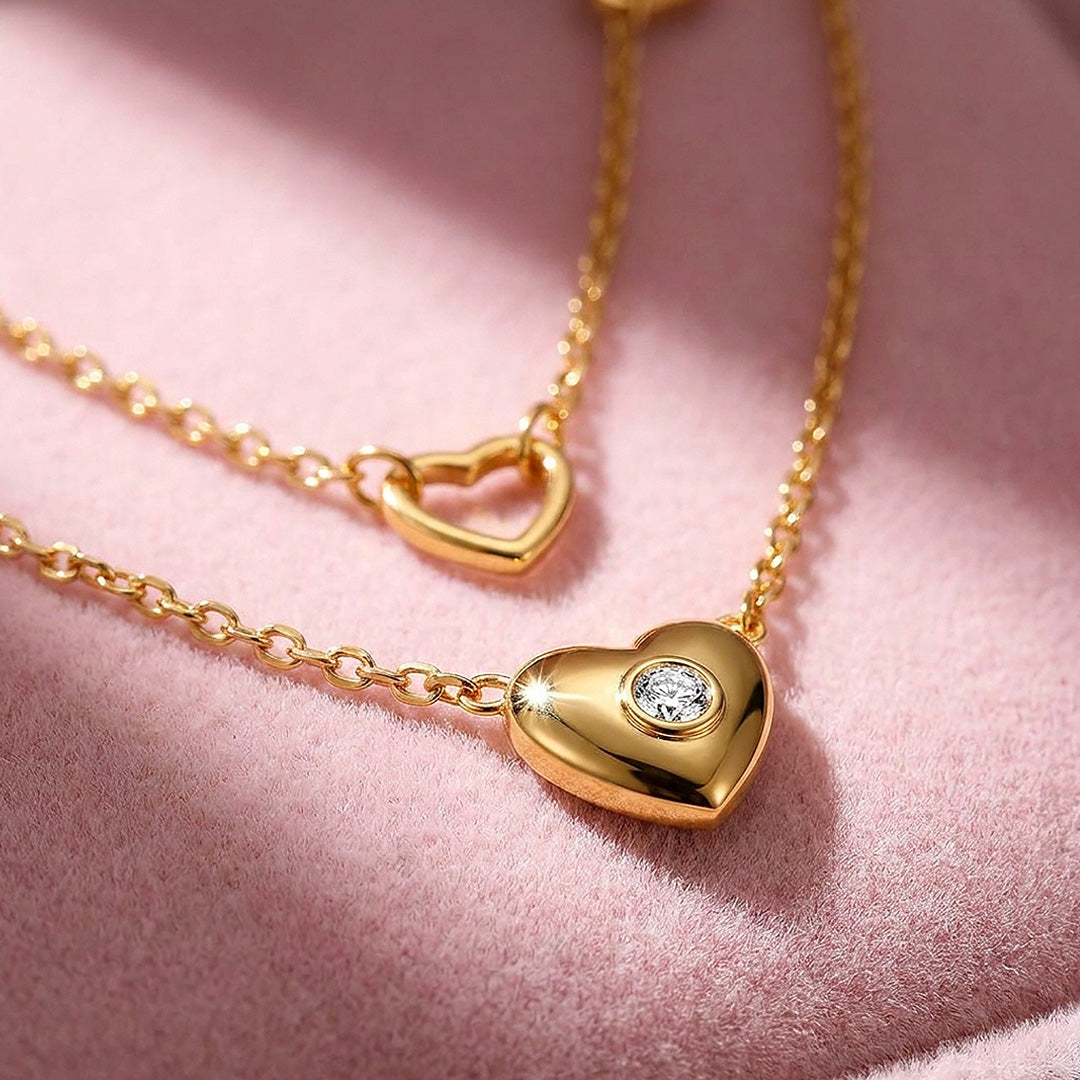 Layered Heart Charm Necklace | Luxe4506