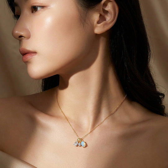 Opal &amp; Diamond Simulant Trio Charm Necklace | Luxe4508