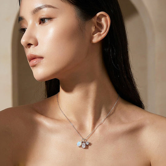 Opal &amp; Diamond Simulant Trio Charm Necklace | Luxe4508