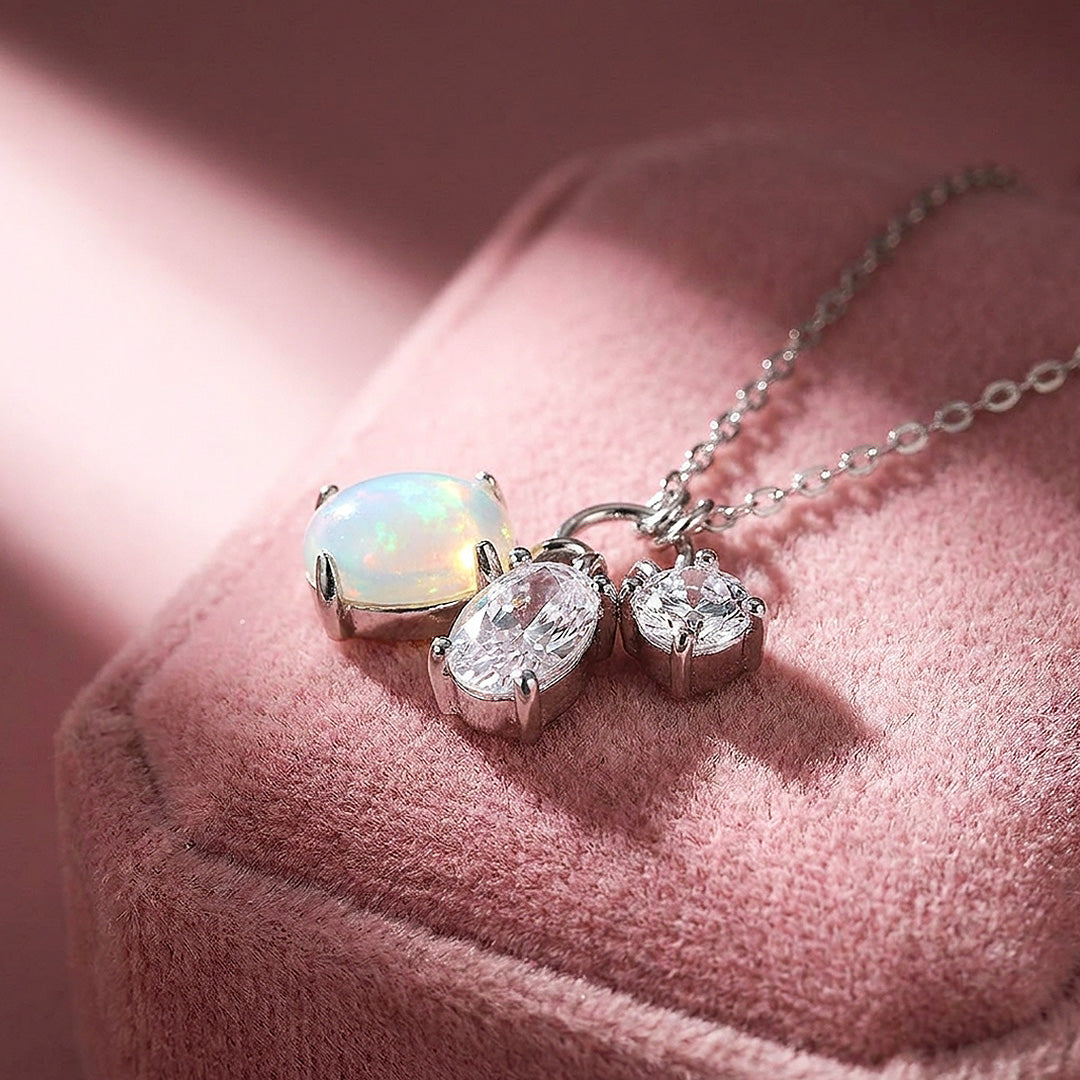 Opal &amp; Diamond Simulant Trio Charm Necklace | Luxe4508