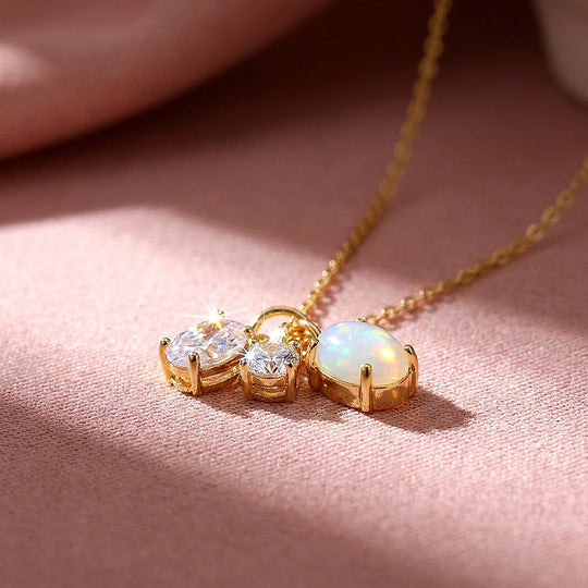 Opal &amp; Diamond Simulant Trio Charm Necklace | Luxe4508