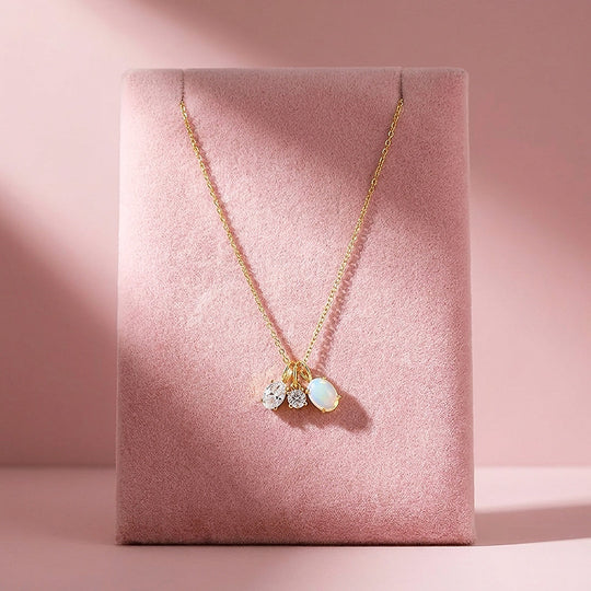 Opal &amp; Diamond Simulant Trio Charm Necklace | Luxe4508