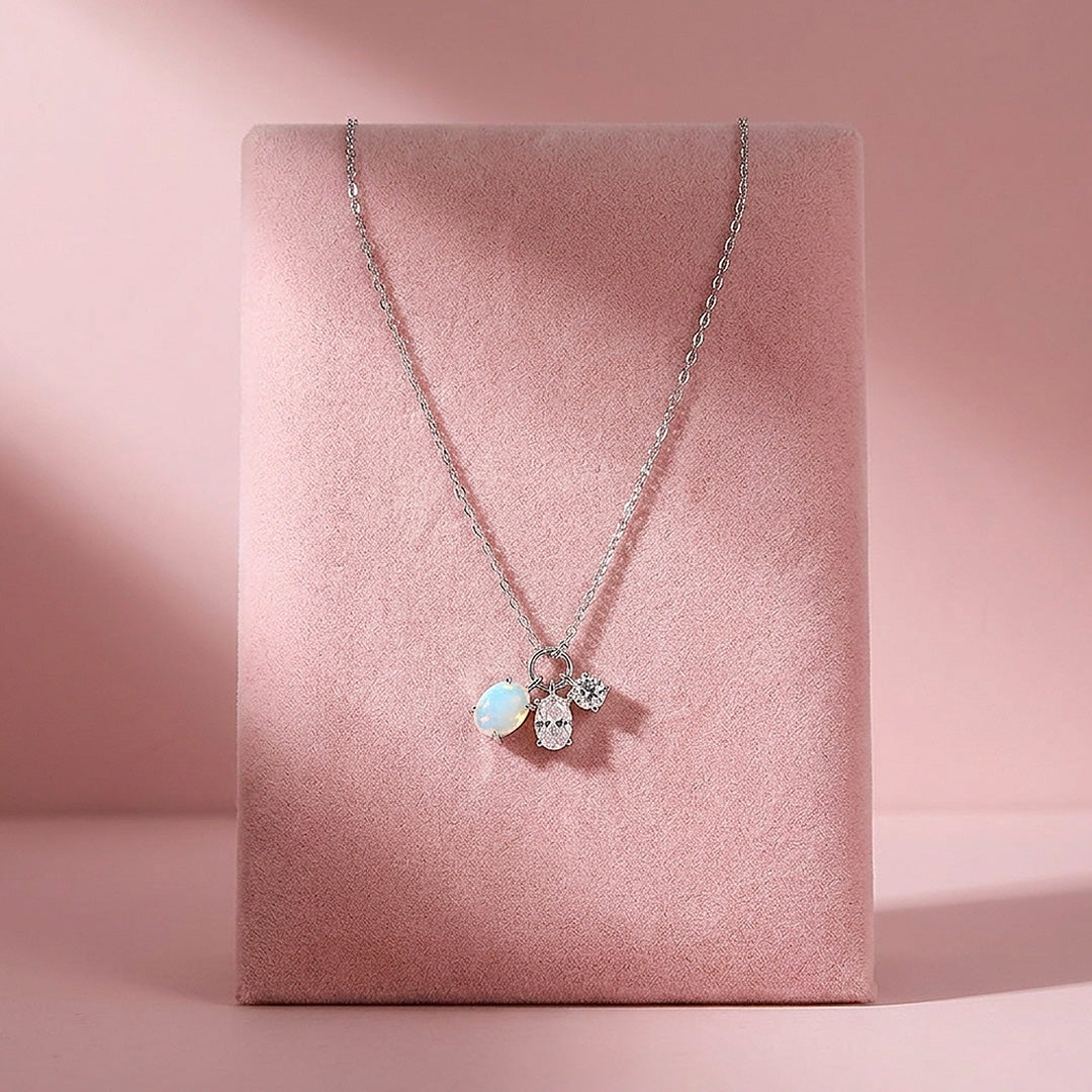 Opal &amp; Diamond Simulant Trio Charm Necklace | Luxe4508