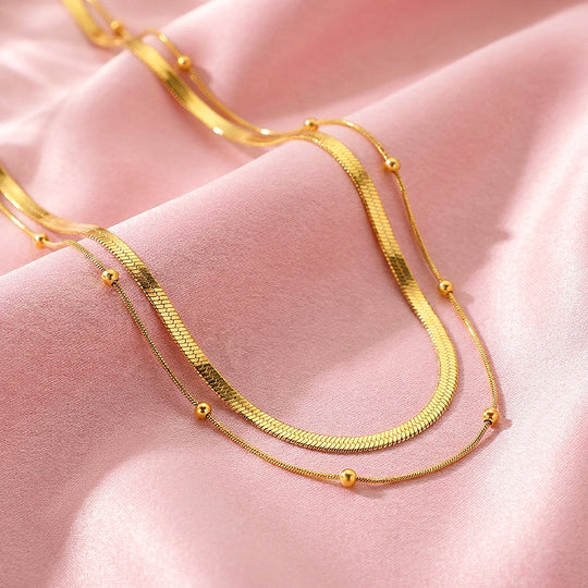 Layered Herringbone &amp; Satellite Necklace | Luxe4509