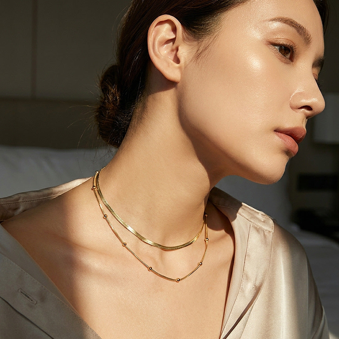 Layered Herringbone &amp; Satellite Necklace | Luxe4509