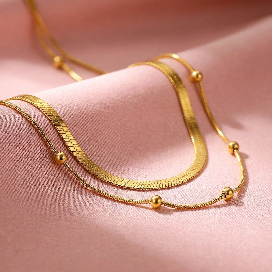 Layered Herringbone &amp; Satellite Necklace | Luxe4509