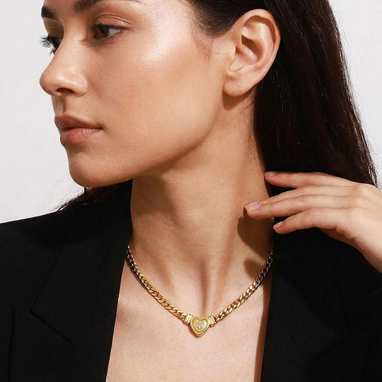 Heart Pendant Cuban Chain Necklace | Luxe4510
