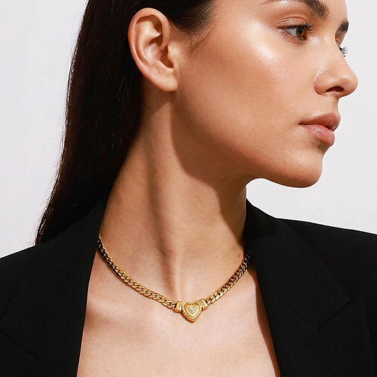 Heart Pendant Cuban Chain Necklace | Luxe4510