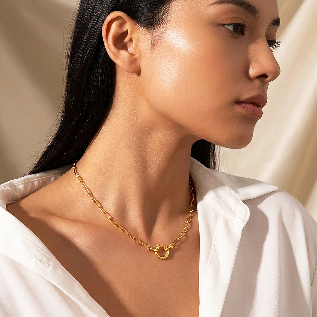 Paperclip Chain Ring Clasp Necklace | Luxe4518