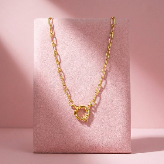Paperclip Chain Ring Clasp Necklace | Luxe4518