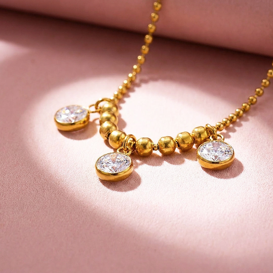 Beaded Triple Drop Pendant Necklace | Luxe4520