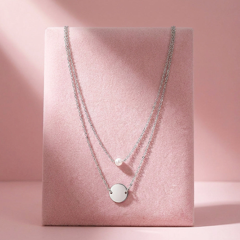 Layered Pearl & Disc Pendant Necklace | Luxe4526