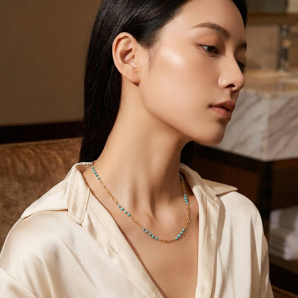 Howlite & Turquoise Paperclip Station Necklace | Luxe4528