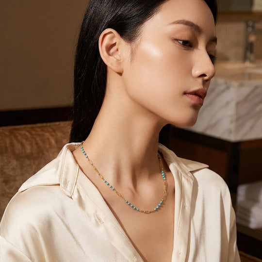 Howlite &amp; Turquoise Paperclip Station Necklace | Luxe4528