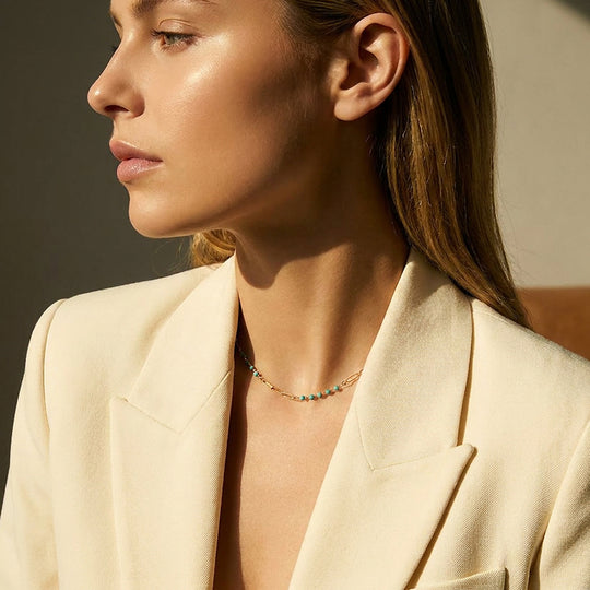 Howlite &amp; Turquoise Paperclip Station Necklace | Luxe4528