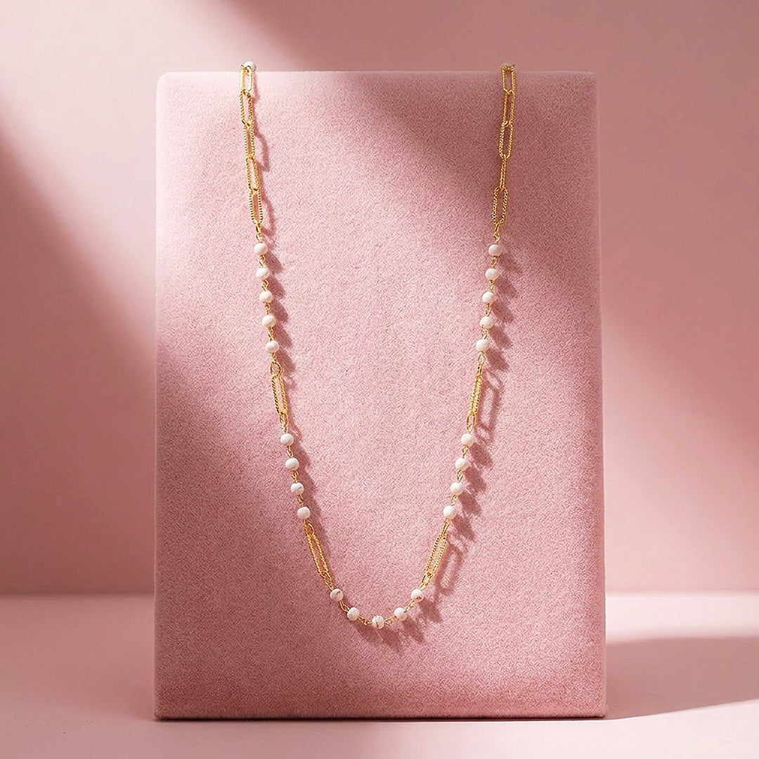 Howlite &amp; Turquoise Paperclip Station Necklace | Luxe4528