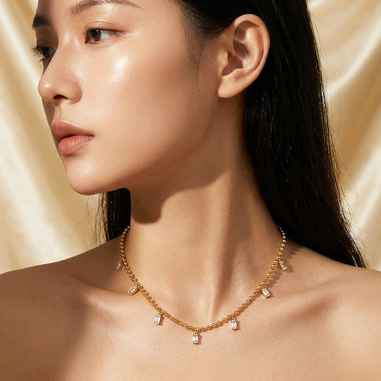 Baguette Drop Ball Chain Necklace | Luxe4537