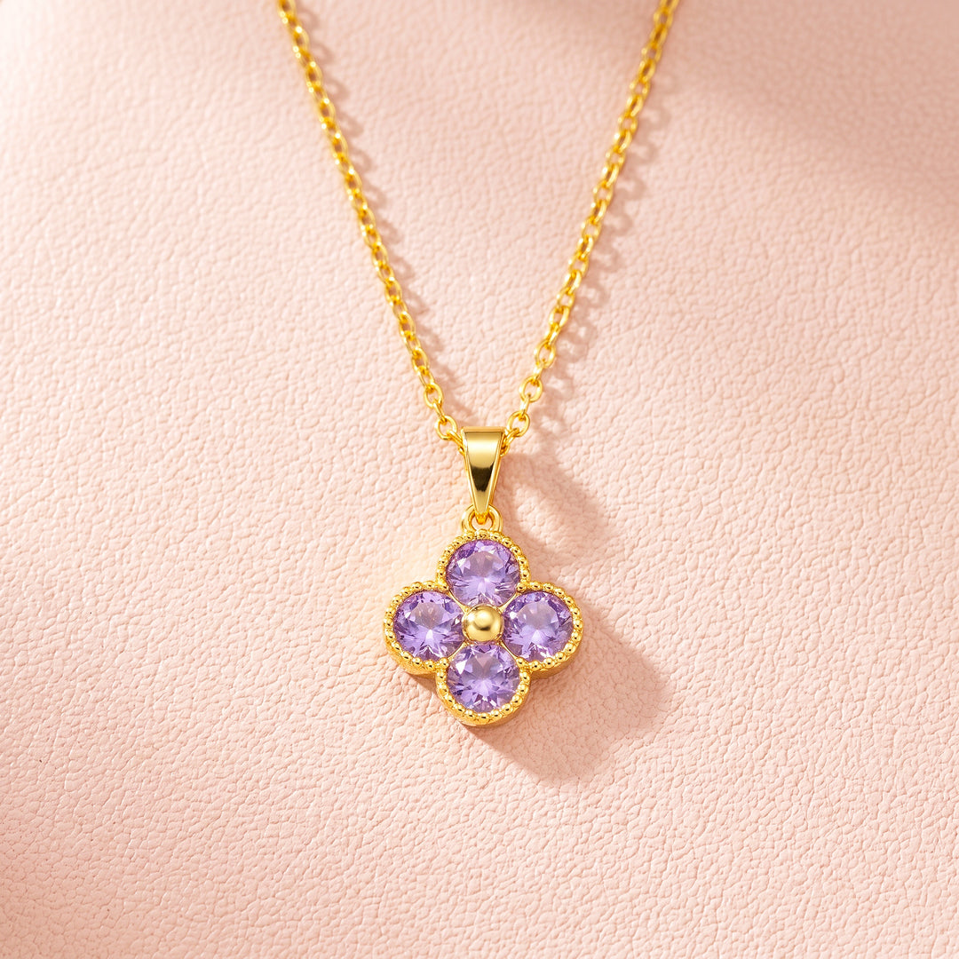 Purple Clover Floral Crystal Pendant Necklace | Gold | Luxe4539