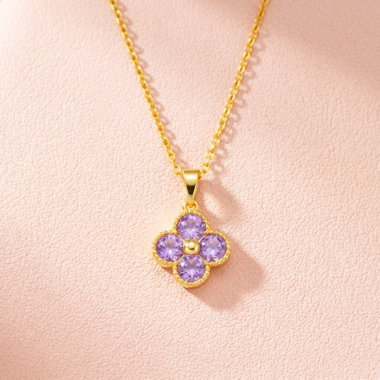 Purple Clover Floral Crystal Pendant Necklace | Gold | Luxe4539