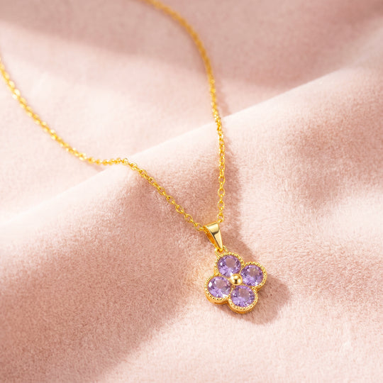 Purple Clover Floral Crystal Pendant Necklace | Gold | Luxe4539
